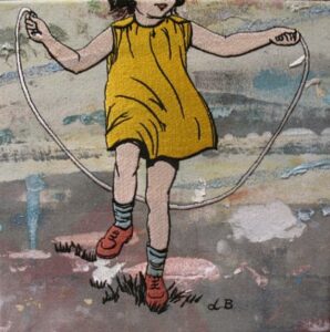Db129 Girl Skipping Oon Grass Embroidery 39x39cm From Blog