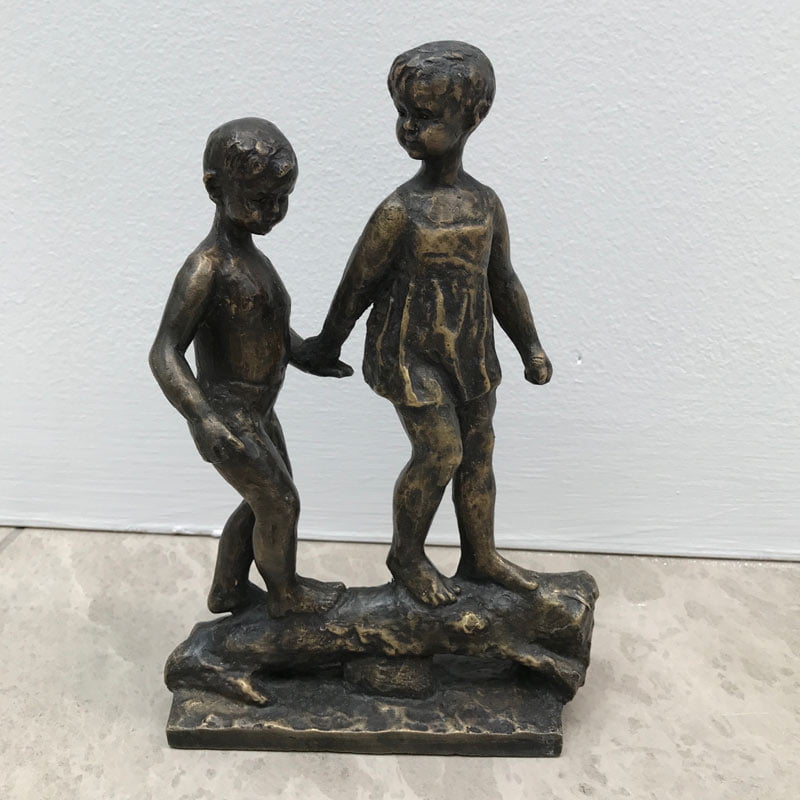 David Bromley Bronze Boy And Girl On Log David Bromley Bronze Boy And Girl On Log