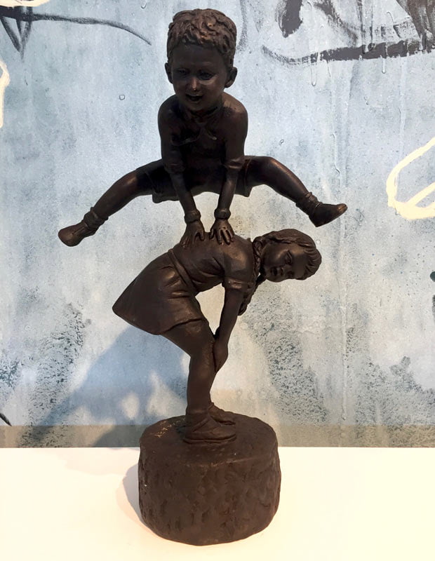 David Bromley Leapfrog Boy Over Girl 1 Bronze Sculpture David Bromley Leapfrog Boy Over Girl 1 Bronze Sculpture