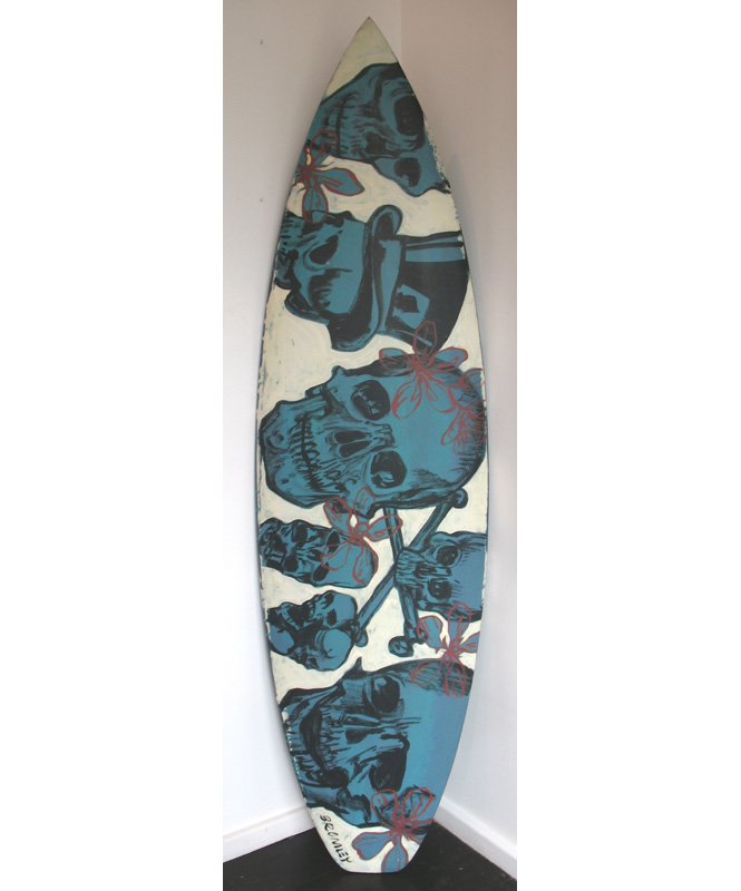 David Bromley Surfboard Skulls and Bubble Boy • Fine Furniture Design Fine Art Paintings