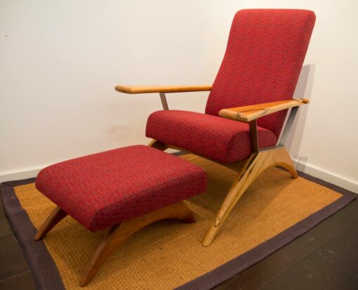 Gnarabup Chair And Foot Stool Red Fabric