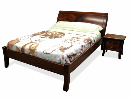 Modern Jarrah Sleigh Bed With Bedside Cabinets