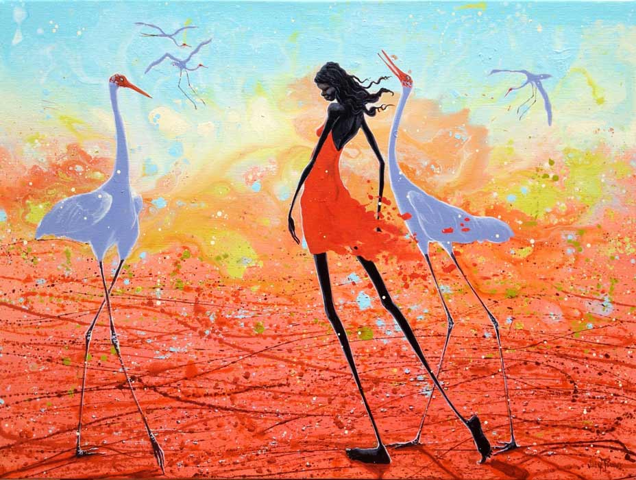 Judy Prosser Sandfire Girl And Brolgas 122x91cm