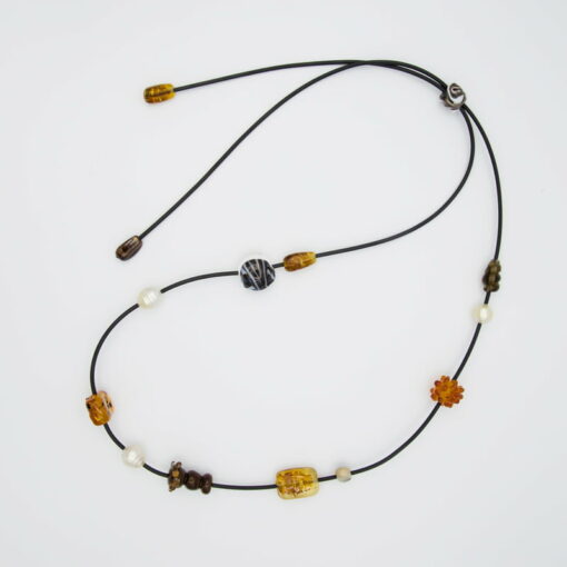Evelyn Henschke Brown Glass Bead 3 Pearl Necklace