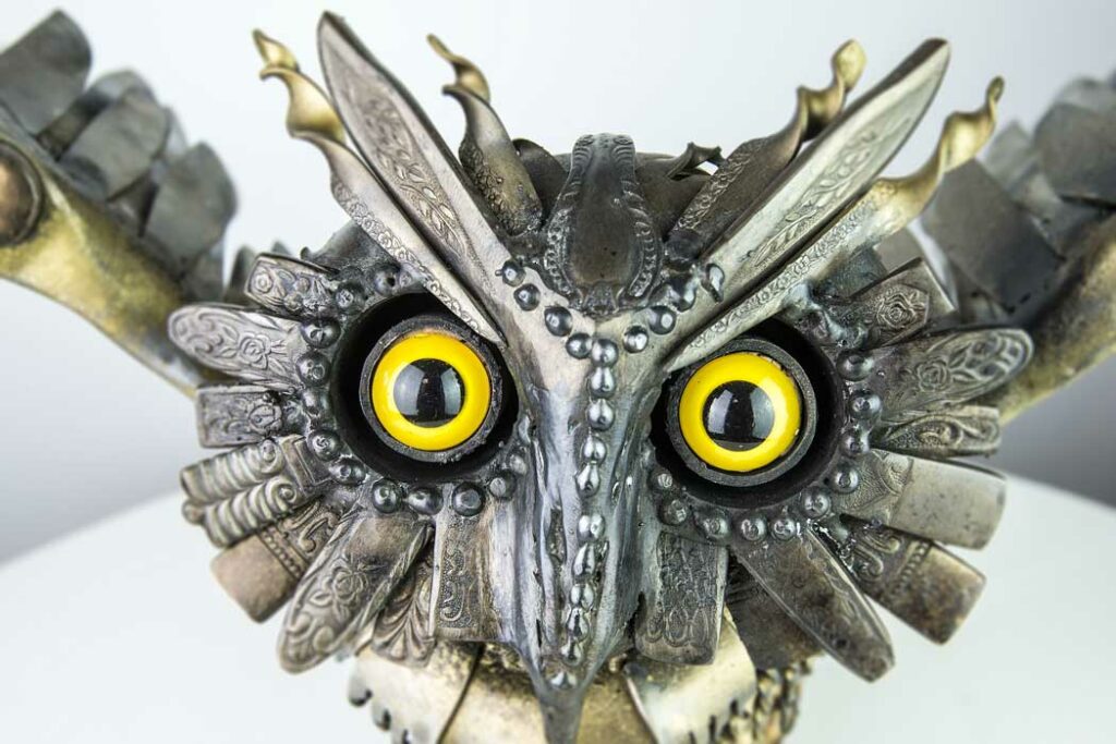 Daniel Fisher Medieval Owl Sculpture Face Detail