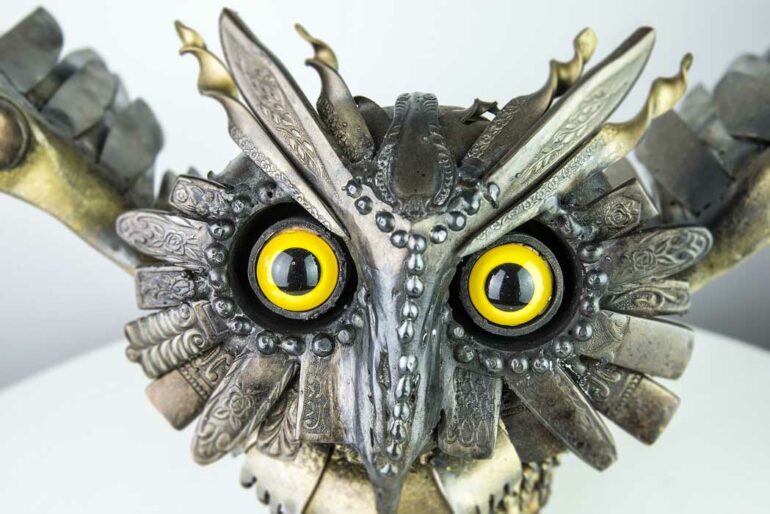Daniel Fisher Medieval Owl Sculpture Face Detail
