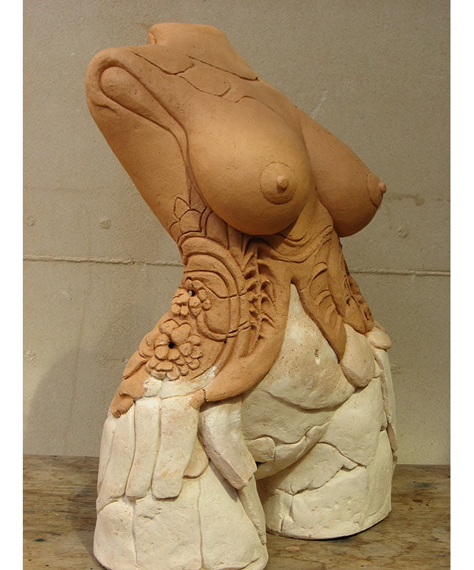 Lauren Rudd The Red Corsett Femal Torso Sculpture Front Lauren Rudd The Red Corsett Femal Torso Sculpture Front