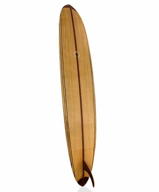 9 Gun Malibu Wooden Surfboard Back Angle