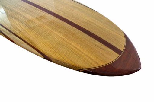 9 Gun Malibu Wooden Surfboard Nose Detail