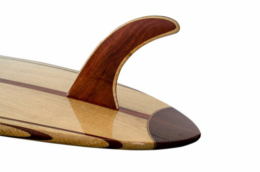 9 Gun Malibu Wooden Surfboard Single Fin Detail