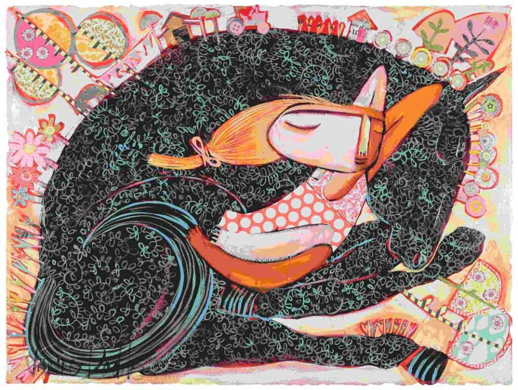 Jda162 Janine Daddo Black Horse Dreaming Painting