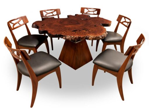 Unique Jarrah Burl Dining Table With Filigree Chairs