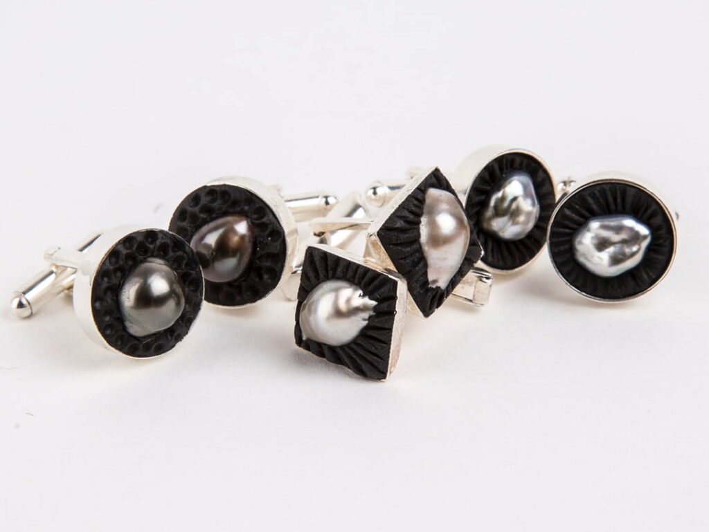 Evelyn Henschke Pearl Rubber Cufflinks