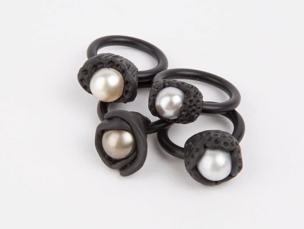 Evelyn Henschke Pearl Rubber Rings