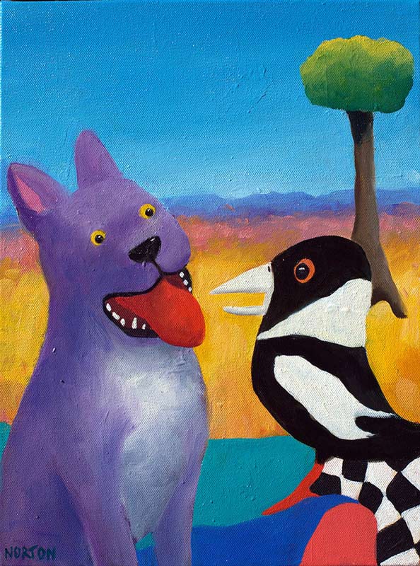 Helen Norton Purple Dog With Magpie Painting