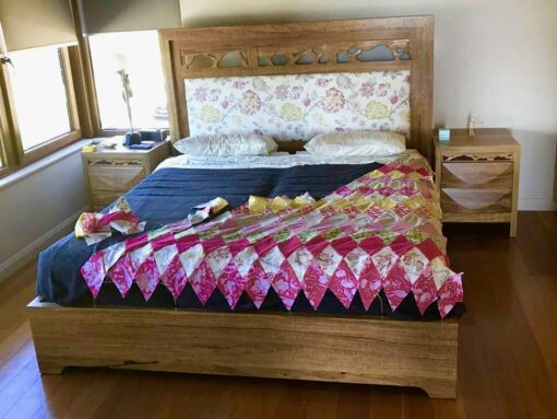 Filigree Bed With Upholstered Headboard With Bedside Cabinets In House