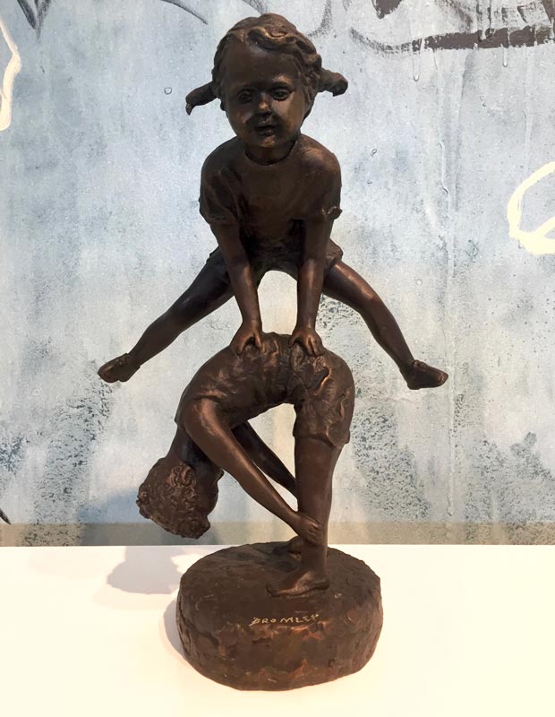 David Bromley Leapfrog Girl Over Boy Bronze Sculpture 1