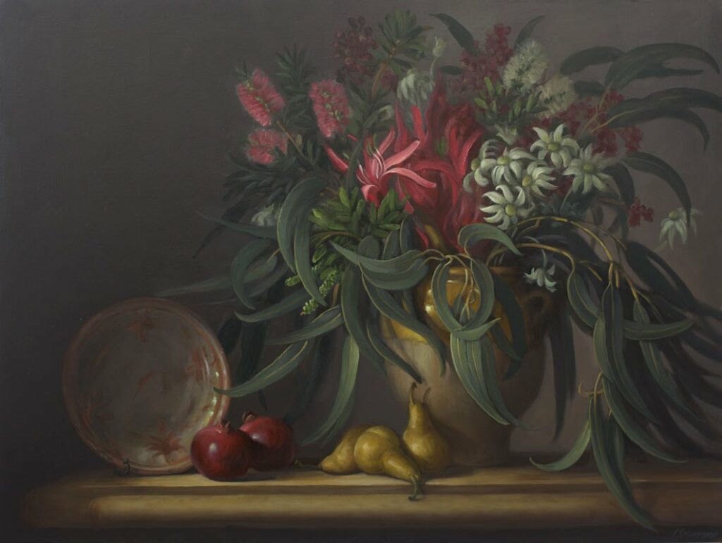 Philip Drummond Native Flowers With Pears And Pomegrantes Painting