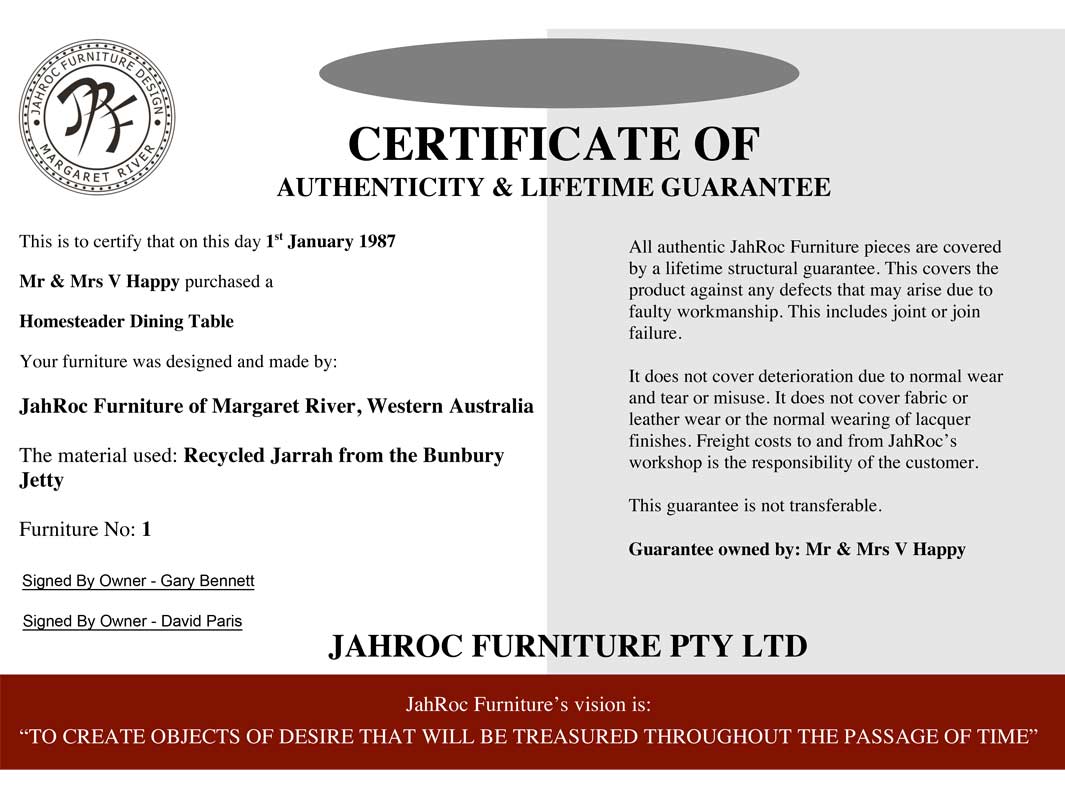 Jahroc Furniture Guarantee Certificate Website Jahroc Furniture Guarantee Certificate Website