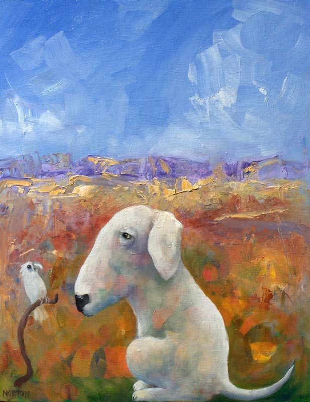 Helen-Norton-White-Dog-And-Cocky-Painting helen norton white dog and cocky painting