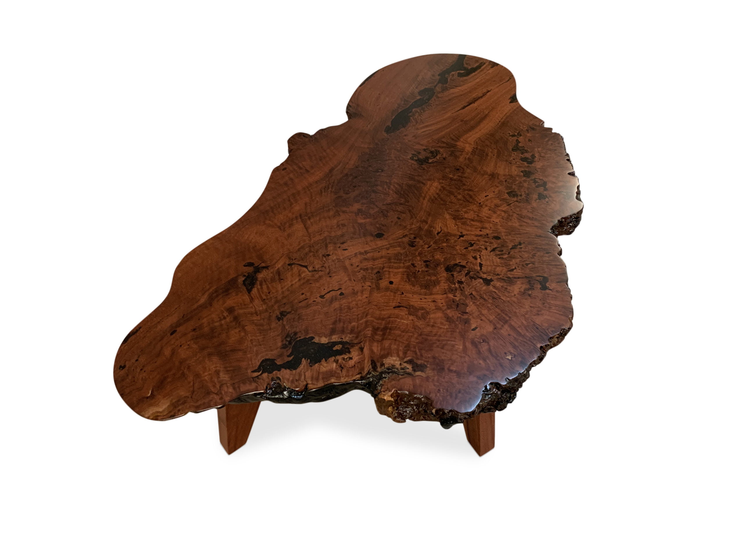 Jarrah Burl Coffee table No 2 with 3 legs 1200 lonx x640 w x 40 The Edge 47 Burl Coffee Table