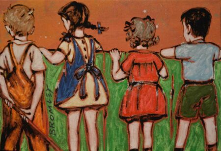 David Bromley Childrens Series Ii Over The Fence Painting