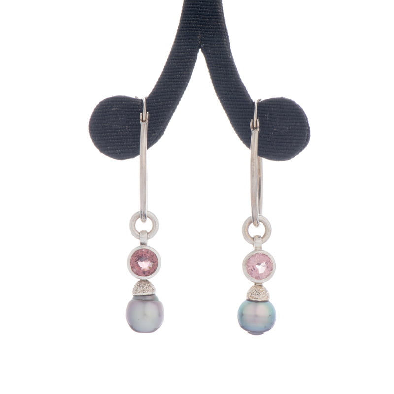 Jane-Liddon-Earings-Hoop-pink-tourmaline-round-pearl Jane Liddon - Hoop Pink Tourmaline Mabe Pearl Earings