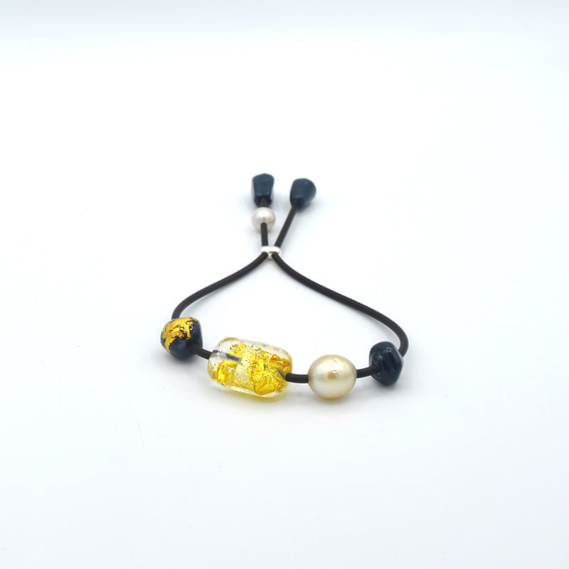 Evelyn Henschke Yellow Navy Bead Pearl Bracelet 1