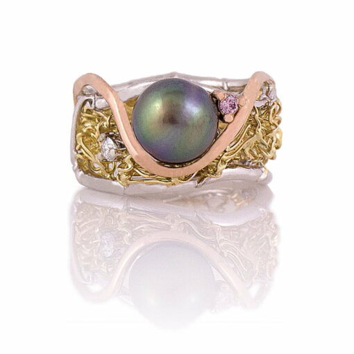 Gemma Baker Knitted Pearl Pink Diamond Ring