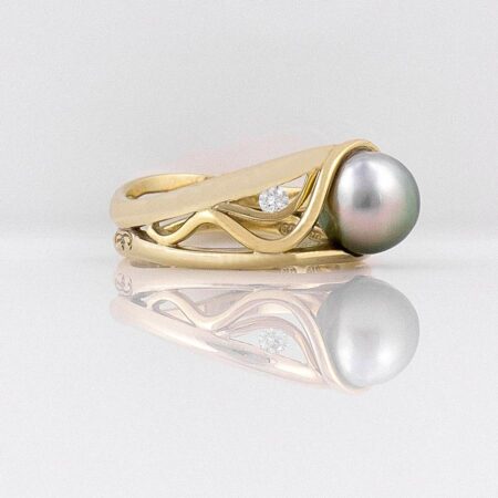 Gba Gemma Baker Gold Pearl Diamond Ring Side View