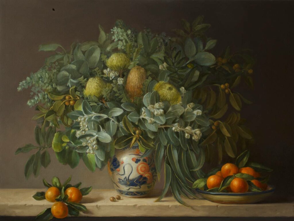 Philip Drummond Mandarins With Banksias Oil Painting