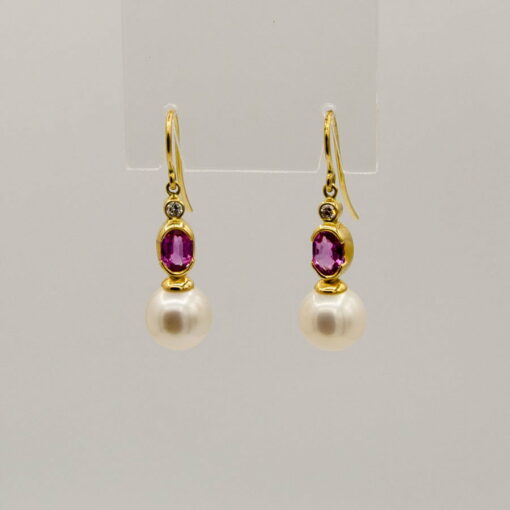 Pink Sapphire And Broome Pearl Earings By Soklich