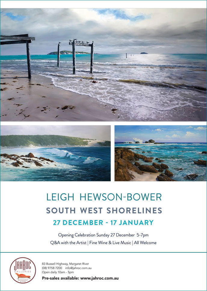 Leigh Hewson Bower South West Shorelines Exhibition Poster Blue Border