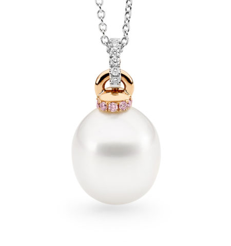 Desert Rose - Pink Diamond Crown Pearl Drop Pendant
